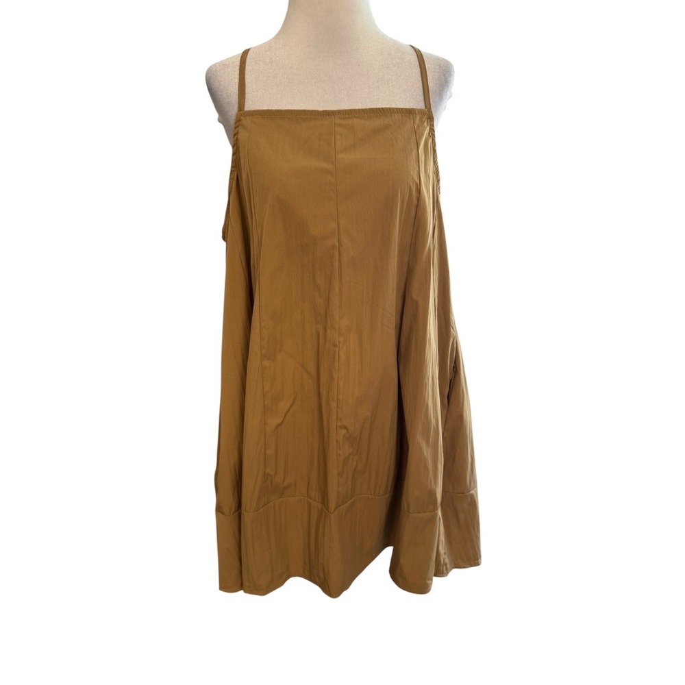 Cupshe Womens Camel Brown Trapeze Mini Dress Square Neck Button Back Size L NEW